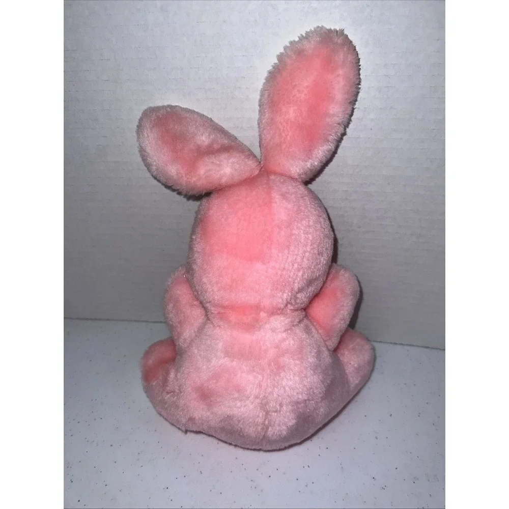 VINTAGE PLUSH Stuffed PINK White BUNNY RABBIT WITH CARROT 10